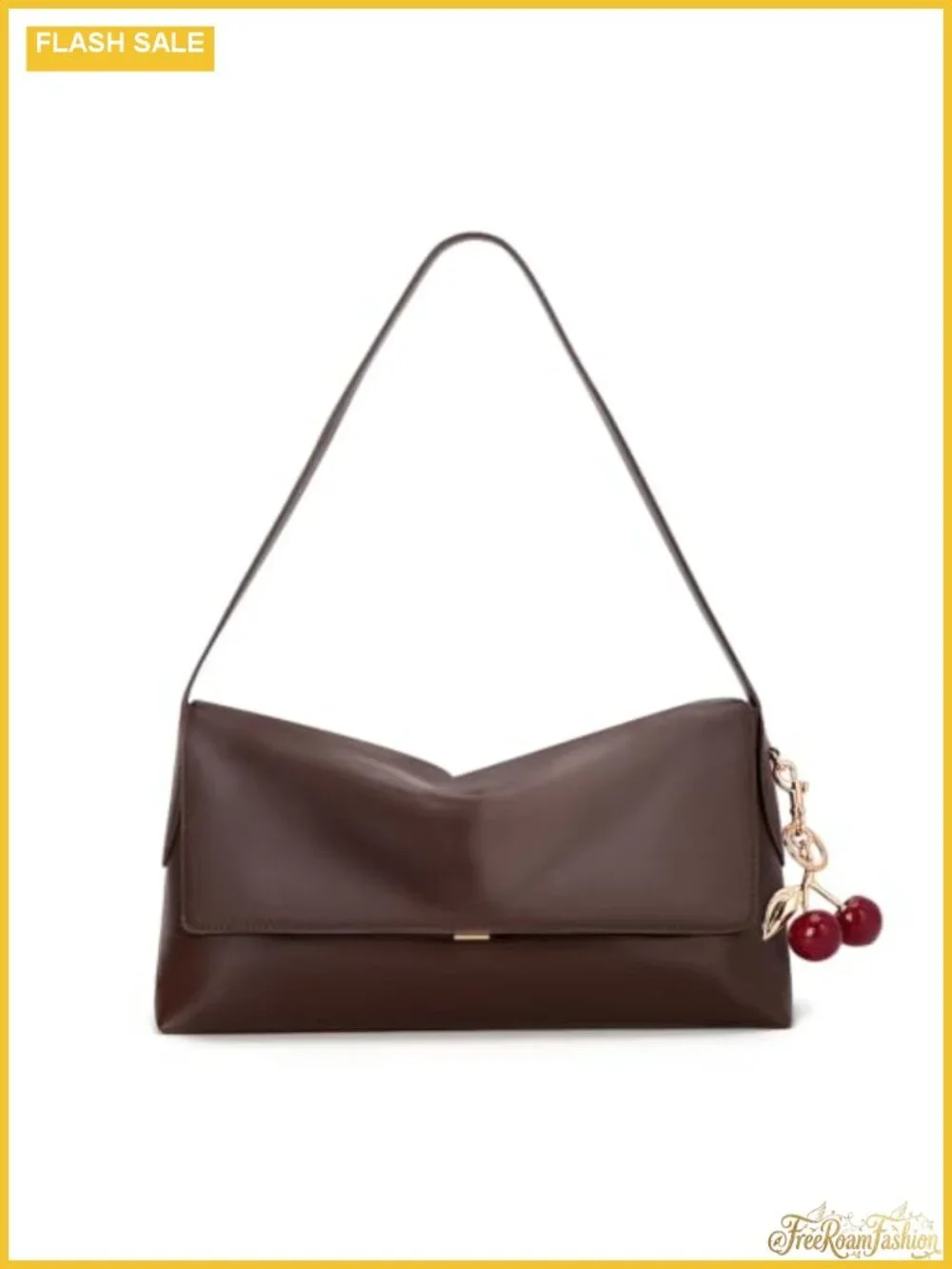 Vintage Faux Leather Hobo Shoulder Bag with Detachable Cherry Charm